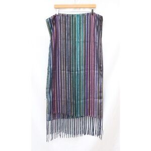 Accessory Street striped metallic thread scarf fringe lilac teal pashmina long